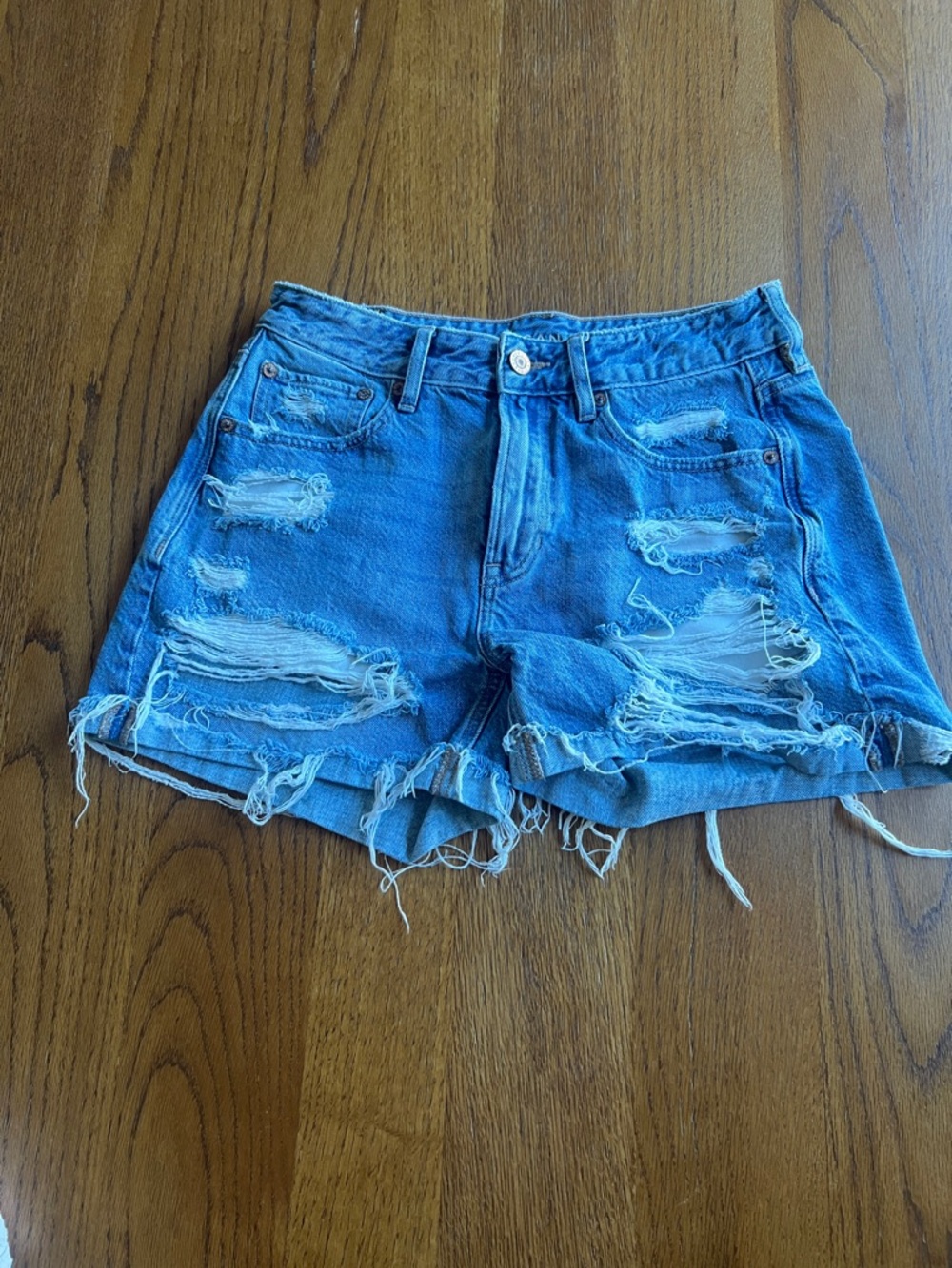 Distressed High-Rise Blue Denim Shorts